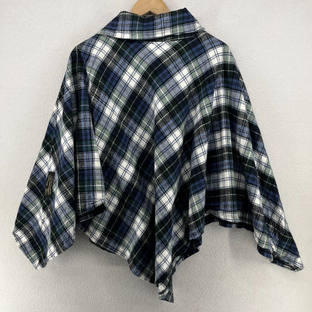 VERMONT FLANNEL CO. Poncho Womens L/XL Campbell Scotch Tartan Plaid Shawl Blue